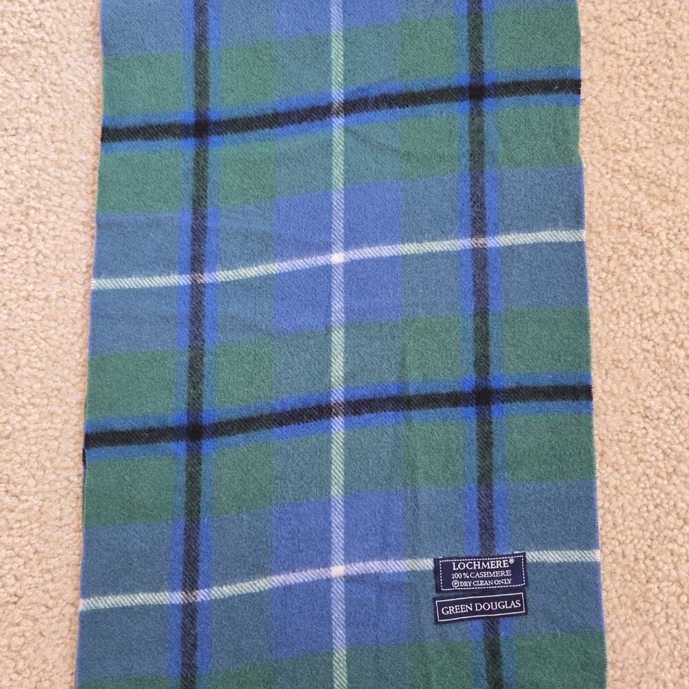 Lochmere Cashmere Blue Green Plaid Woven Scarf - Picture 4 of 5